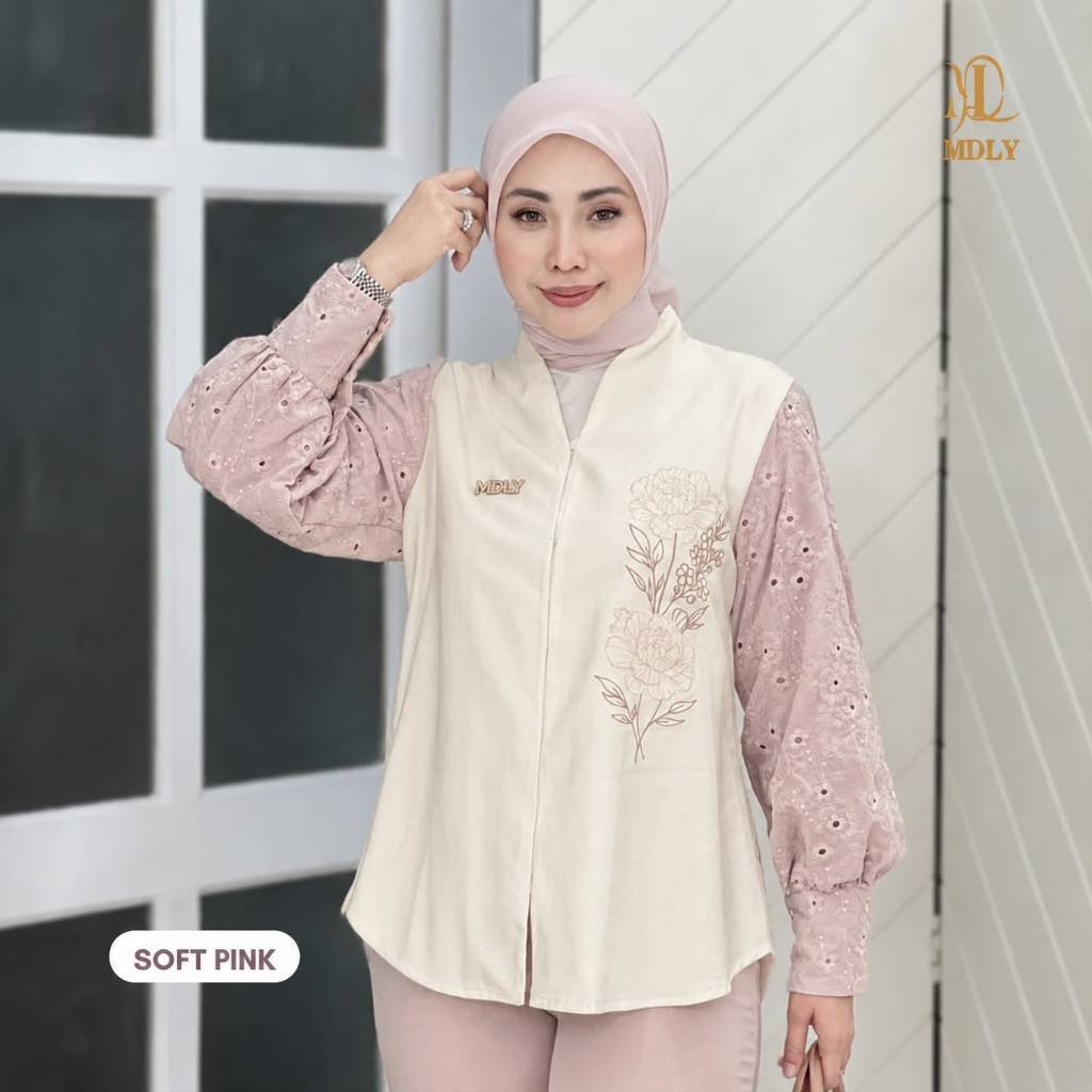 MDLY  Terbaru Petals Outerwear Atasan Pakaian wanita Bahan katun premium Lengan panjang Pink