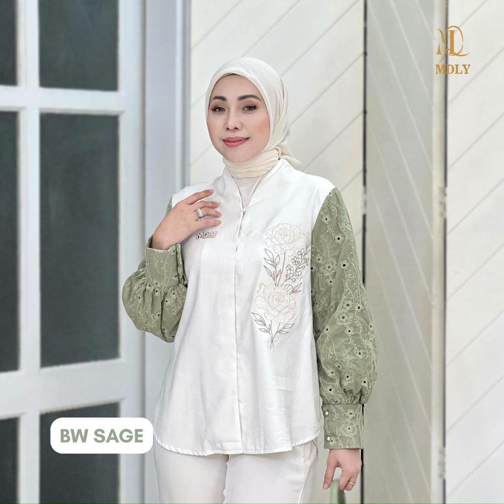 MDLY  Terbaru Petals Outerwear Atasan Pakaian wanita Bahan katun premium Lengan panjang Bw Sage