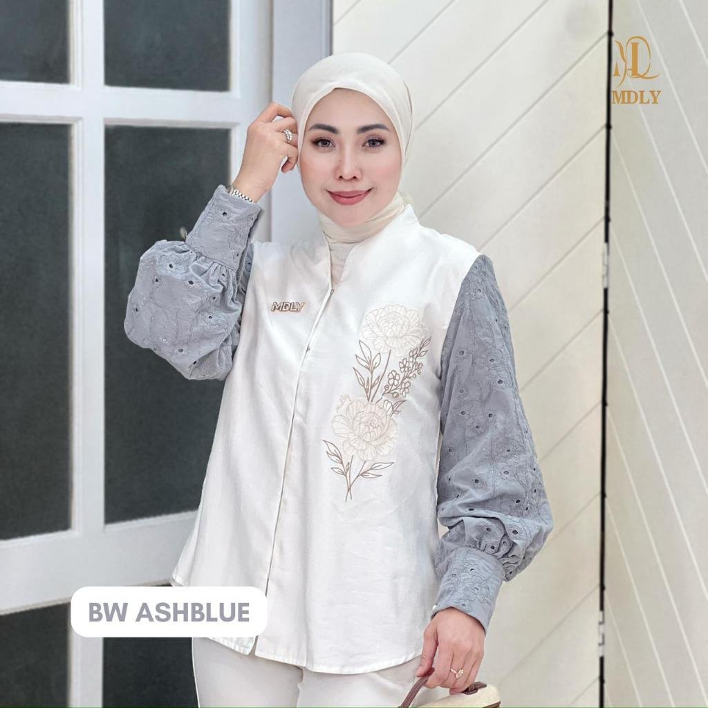 MDLY  Terbaru Petals Outerwear Atasan Pakaian wanita Bahan katun premium Lengan panjang Bw Ash blue