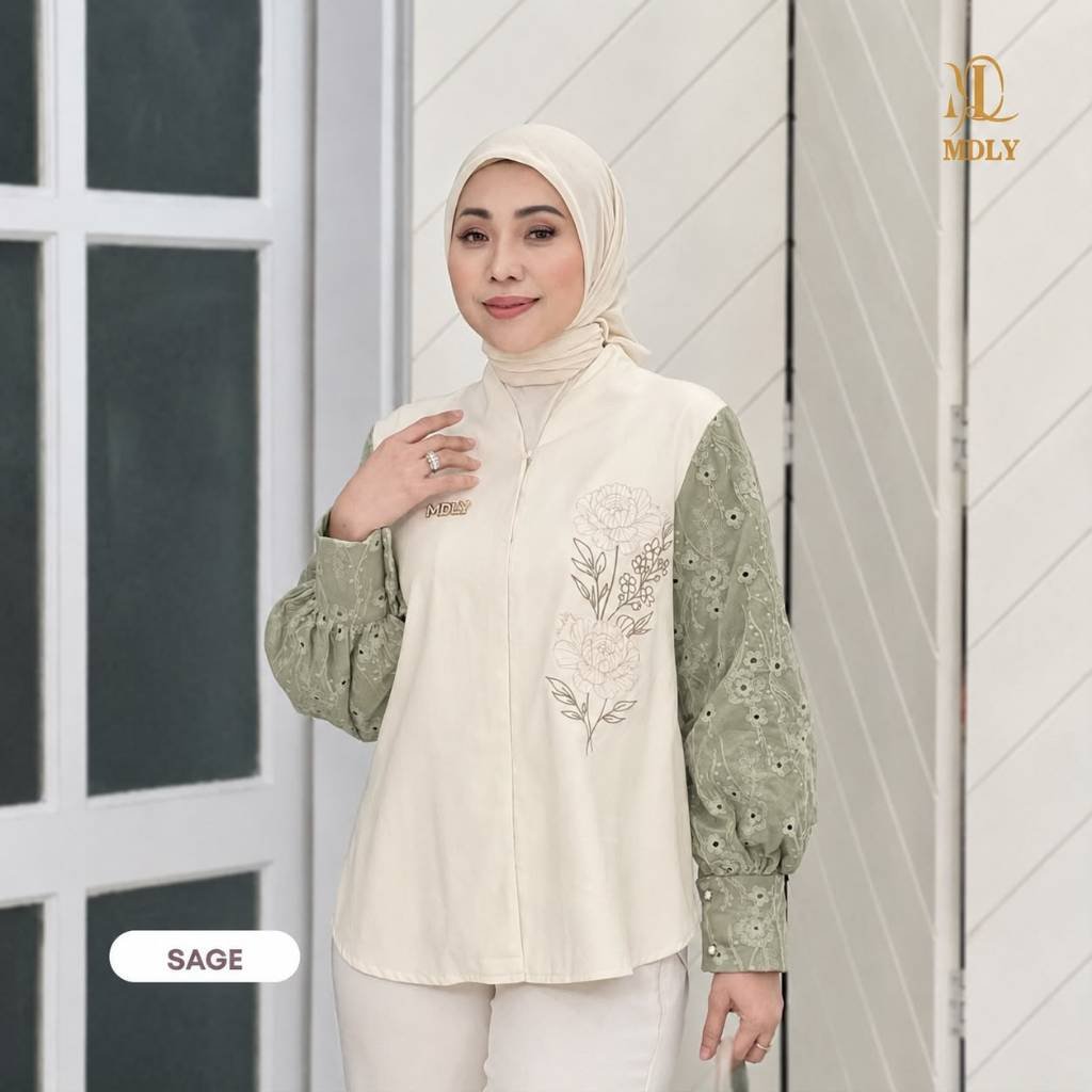 MDLY  Terbaru Petals Outerwear Atasan Pakaian wanita Bahan katun premium Lengan panjang Sage