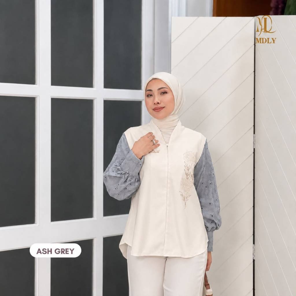 MDLY  Terbaru Petals Outerwear Atasan Pakaian wanita Bahan katun premium Lengan panjang Ash Grey