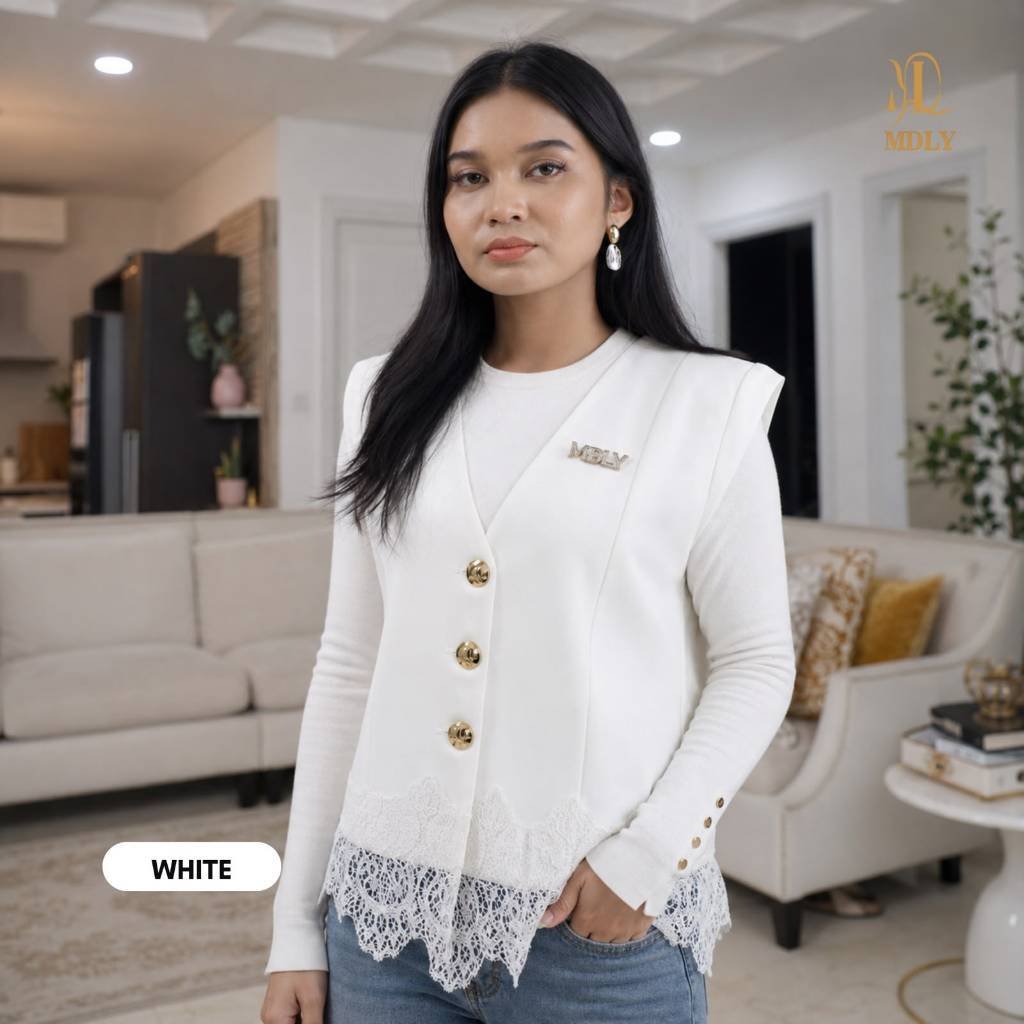 Viona Lace Vest Atasan outer rompi Wanita Elegan Bahan Premium White