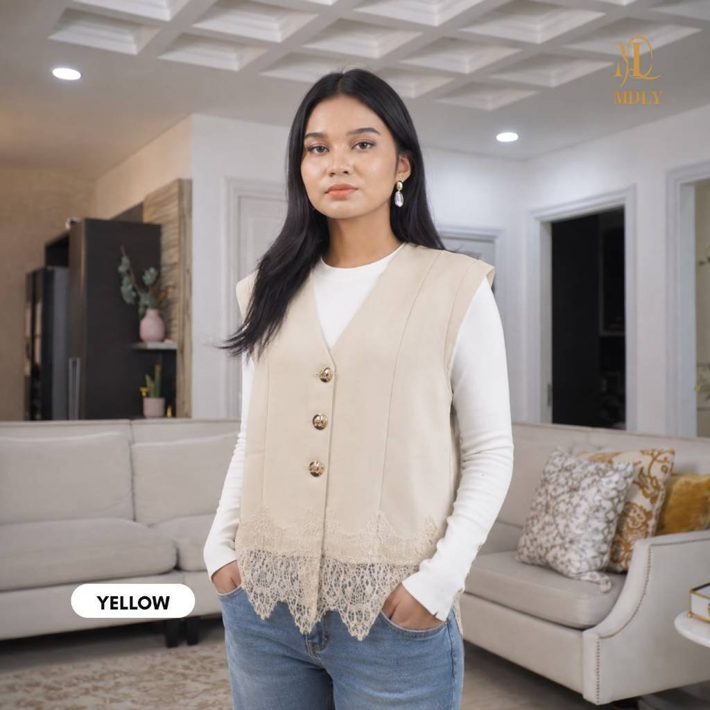 Viona Lace Vest Atasan outer rompi Wanita Elegan Bahan Premium Yellow