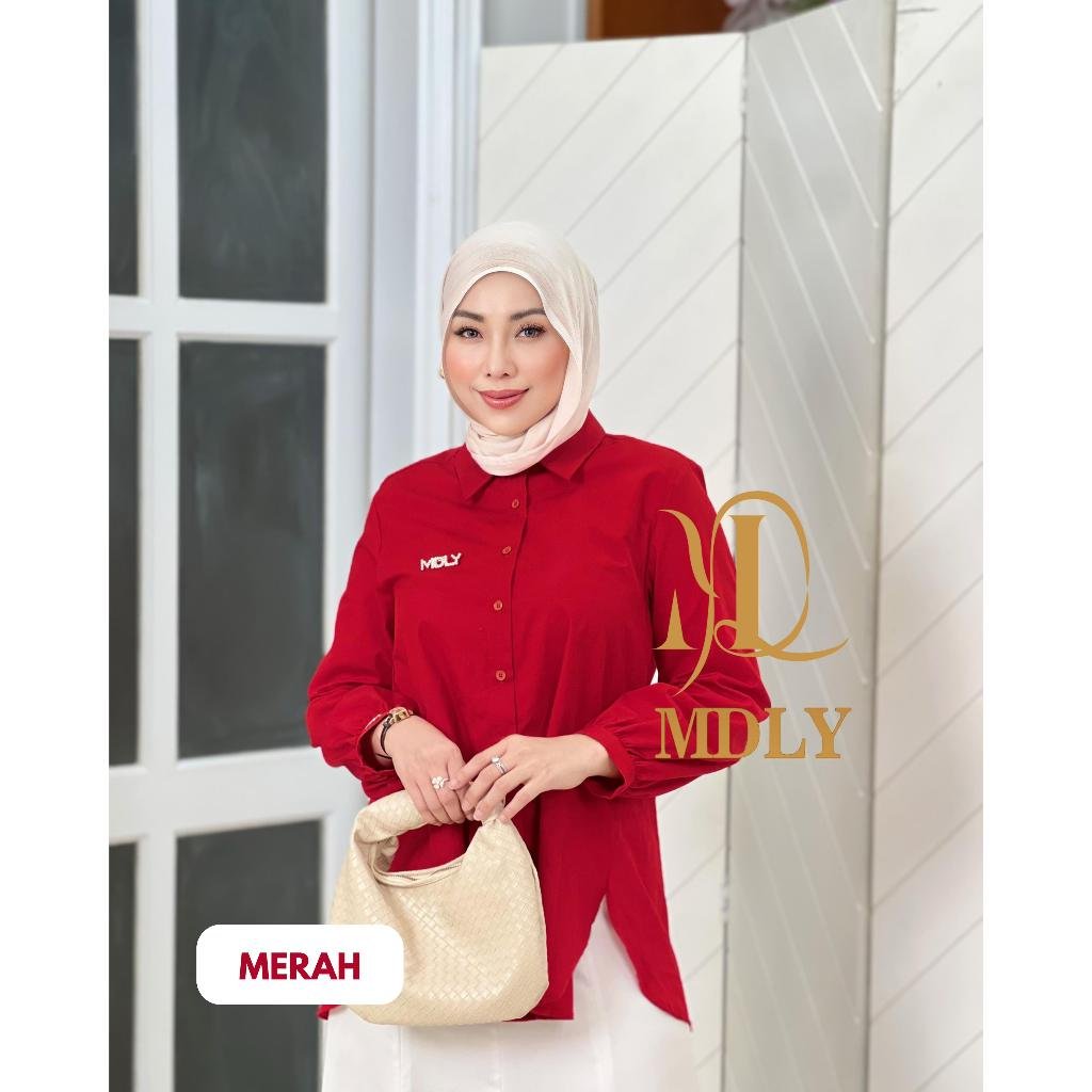 Amor Shirt & Amor Ironlessby MDLY - Atasan Wanita Kemeja Kerja Murah Terbaru Bahan Katun Premium Polos Shirt Casual Lengan Panjang mdly Terbaru Ori MERAH