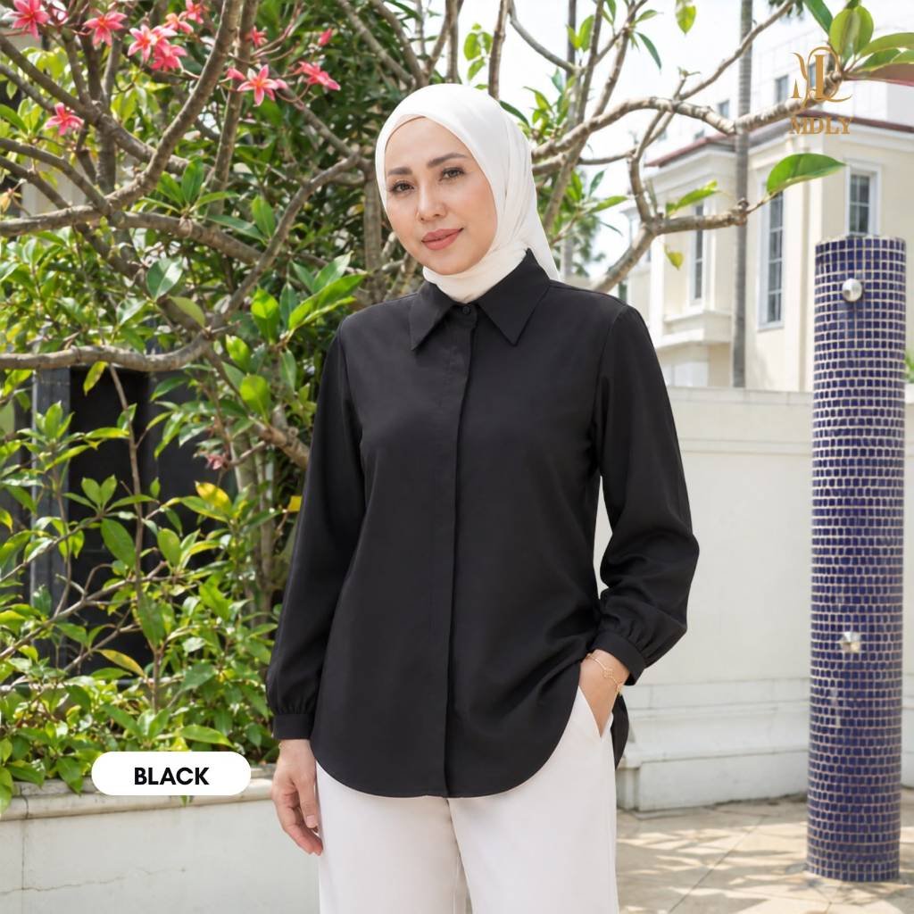 Amor Shirt & Amor Ironlessby MDLY - Atasan Wanita Kemeja Kerja Murah Terbaru Bahan Katun Premium Polos Shirt Casual Lengan Panjang mdly Terbaru Ori Amor Black
