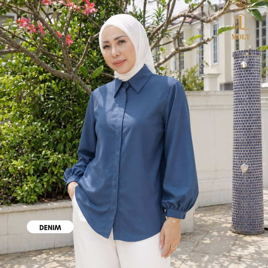 Amor Shirt & Amor Ironlessby MDLY - Atasan Wanita Kemeja Kerja Murah Terbaru Bahan Katun Premium Polos Shirt Casual Lengan Panjang mdly Terbaru Ori Armor Denim