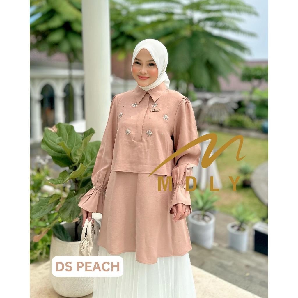 MDLY Terbaru  Baju kemeja atasan wanita muslim Mosha Lux Tunic by MDLY Ds peach