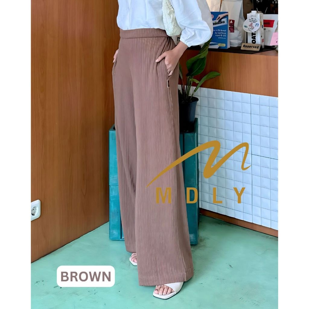 MDLY Terbaru Celana pankang wanita Deya Pleats Cullote dan Myla Pants by MDLY Brown