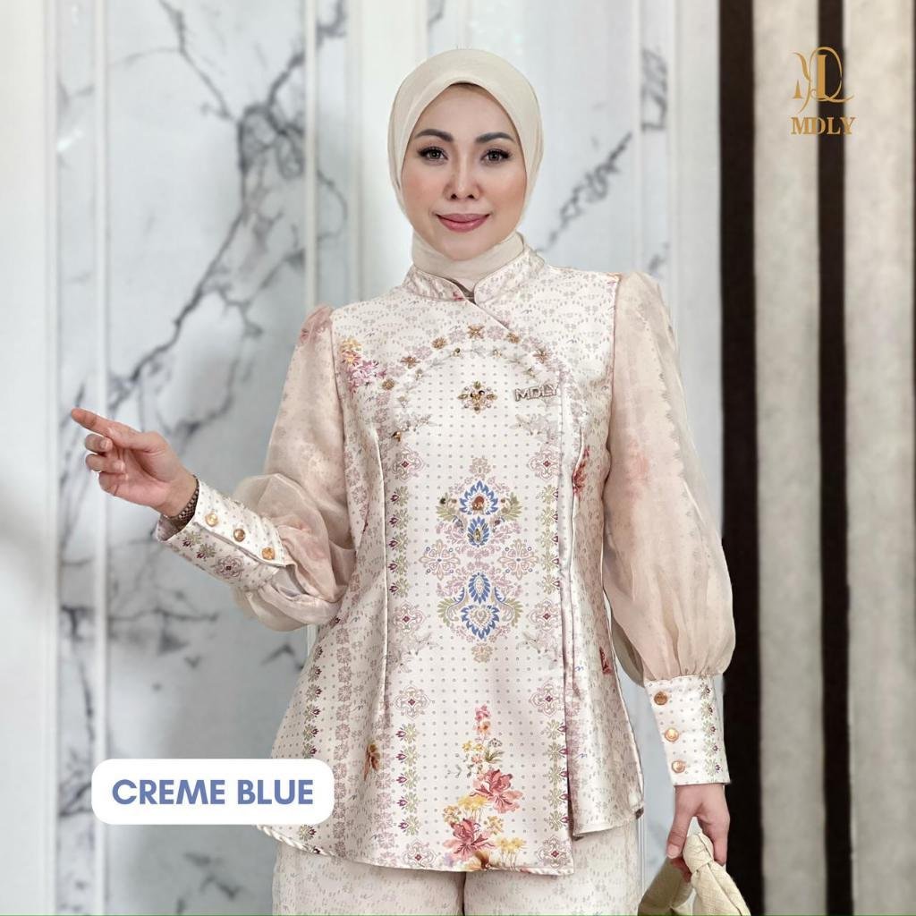 MDLY Terbaru Edisi Hari Raya Lebaran - Janggan Ruya Set - Setelan wanita muslim  Elegan Modis Creme blue