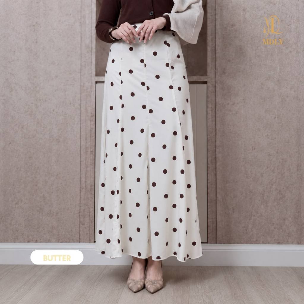 Luxe Skirt & Luxe Dot Skirt By MDLY - Bawahan Wanita  RokTerbaru Bahan silk Premium Skirt Simple Elegan Kekinian Motif Polos Fashion Muslim Dot Butter