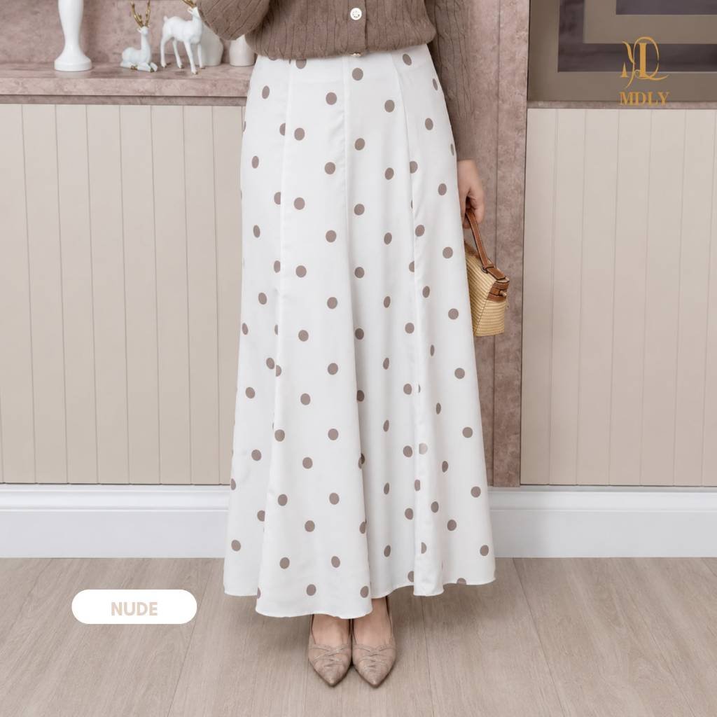Luxe Skirt & Luxe Dot Skirt By MDLY - Bawahan Wanita  RokTerbaru Bahan silk Premium Skirt Simple Elegan Kekinian Motif Polos Fashion Muslim Dot Nude