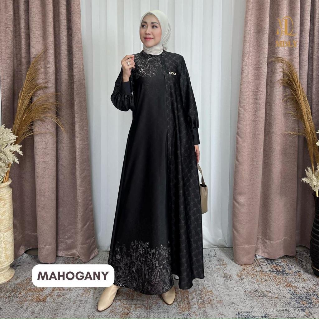 Lady Marvella Dress & Fleur Delux Dress By MDLY - Dress Wanita Mewah Elegan Murah Terbaru Bahan Silky Luxe Premium Motif Gamis Murah Kekinian Gamis Lebaran Terbaru Dress Kondangan mdly Terbaru Ori Mahogany Fleur