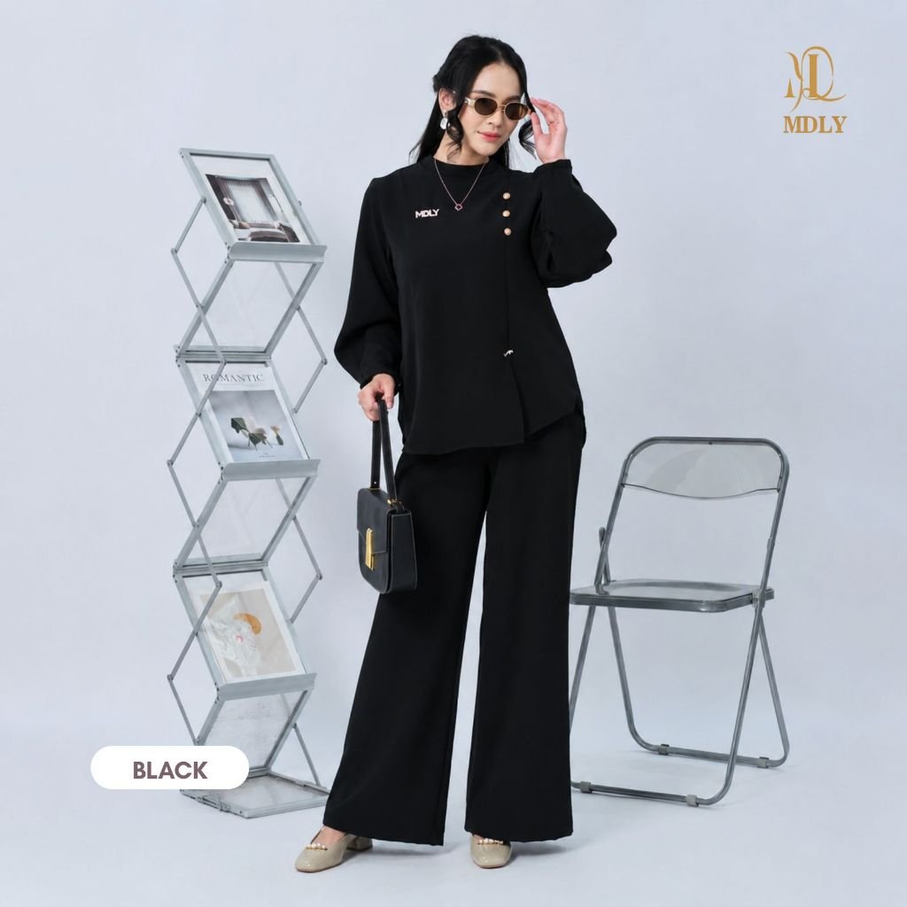 Azka Set & Audy Set By MDLY - One Set Wanita Setelan Wanita Murah Terbaru Bahan Katun Premium Polos Setcel Wanita Setelan Celana Wanita Elegan Hijab Friendly mdly Terbaru Ori Audy Black