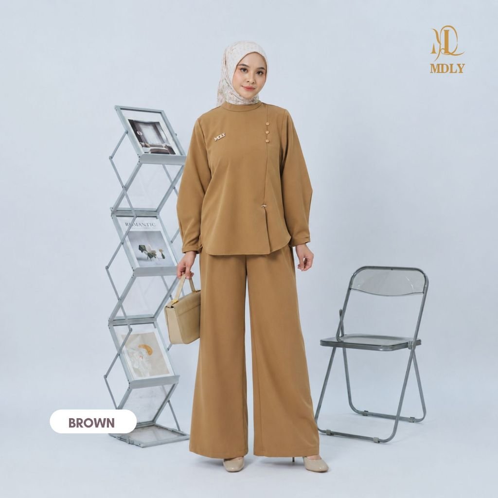 Azka Set & Audy Set By MDLY - One Set Wanita Setelan Wanita Murah Terbaru Bahan Katun Premium Polos Setcel Wanita Setelan Celana Wanita Elegan Hijab Friendly mdly Terbaru Ori Audy Brown