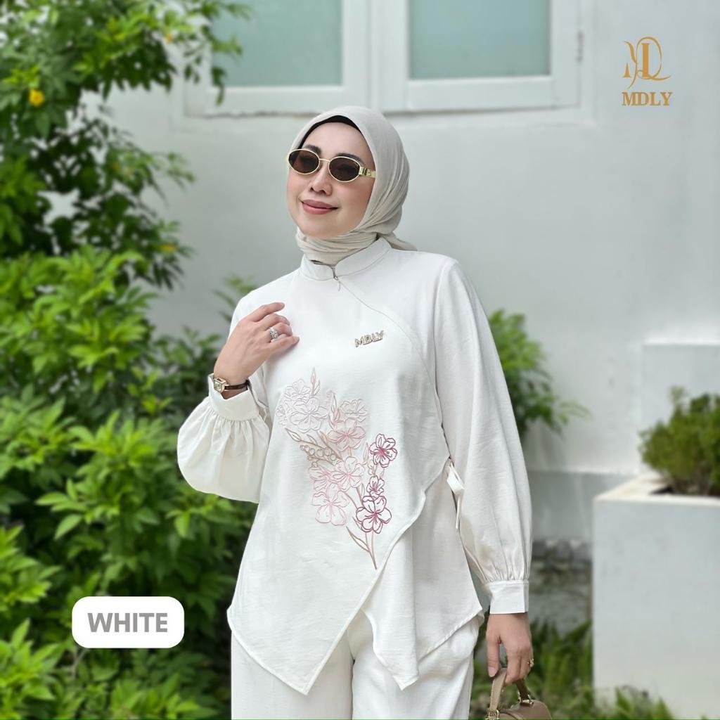 Azka Set & Audy Set By MDLY - One Set Wanita Setelan Wanita Murah Terbaru Bahan Katun Premium Polos Setcel Wanita Setelan Celana Wanita Elegan Hijab Friendly mdly Terbaru Ori White