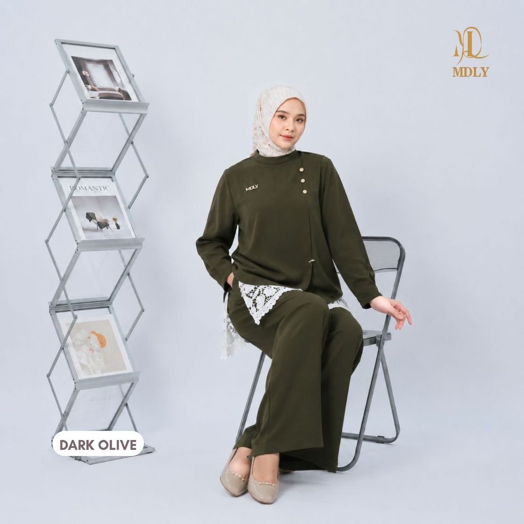 Azka Set & Audy Set By MDLY - One Set Wanita Setelan Wanita Murah Terbaru Bahan Katun Premium Polos Setcel Wanita Setelan Celana Wanita Elegan Hijab Friendly mdly Terbaru Ori Audy Olive