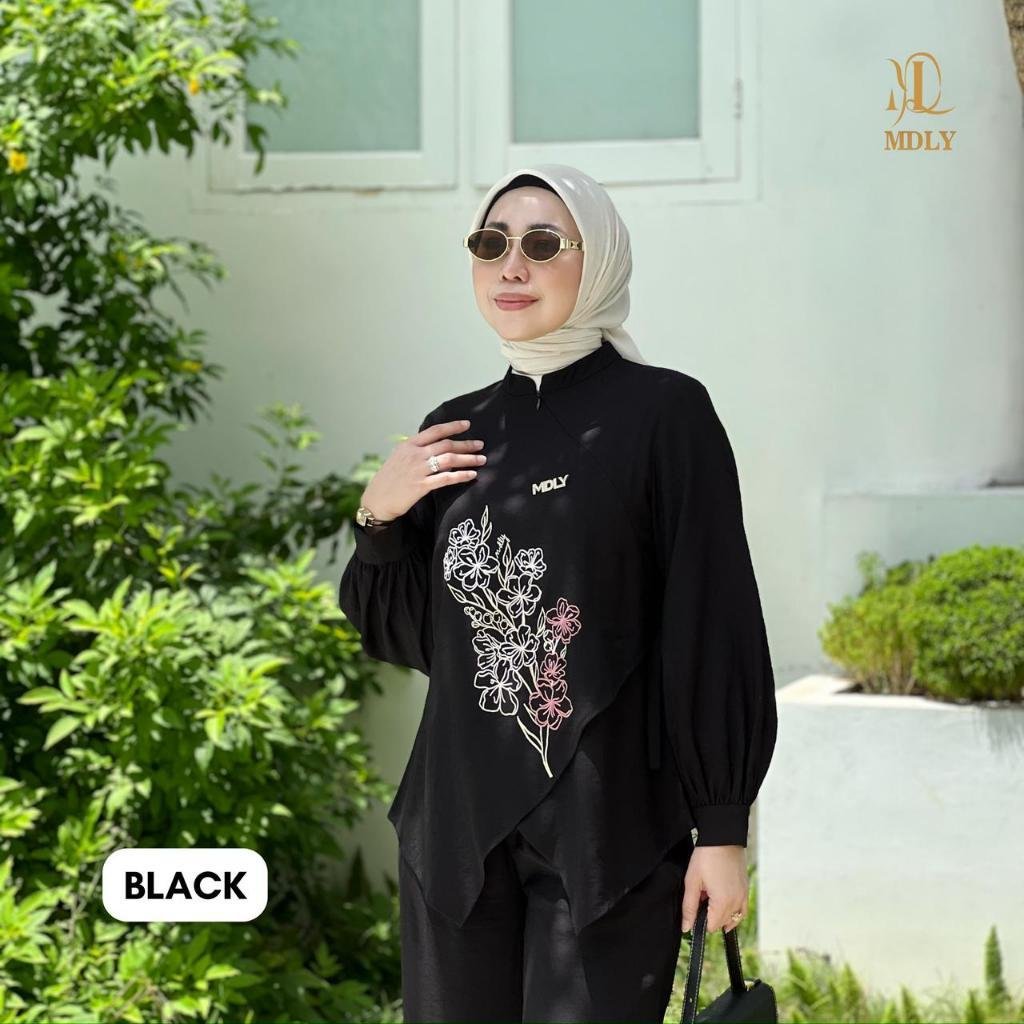 Azka Set & Audy Set By MDLY - One Set Wanita Setelan Wanita Murah Terbaru Bahan Katun Premium Polos Setcel Wanita Setelan Celana Wanita Elegan Hijab Friendly mdly Terbaru Ori Black