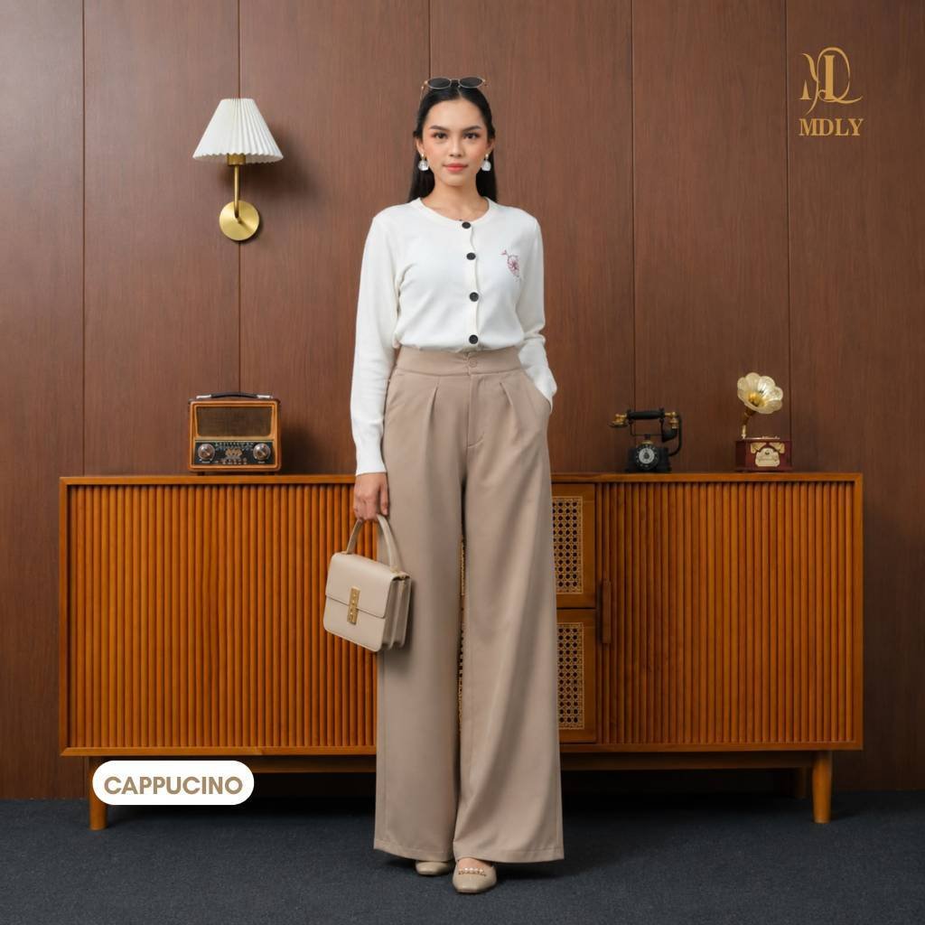 MDLY Terbaru Jia Pants Celana Panjang Wanita bahan Kain Premium Casual Elegan Capucino