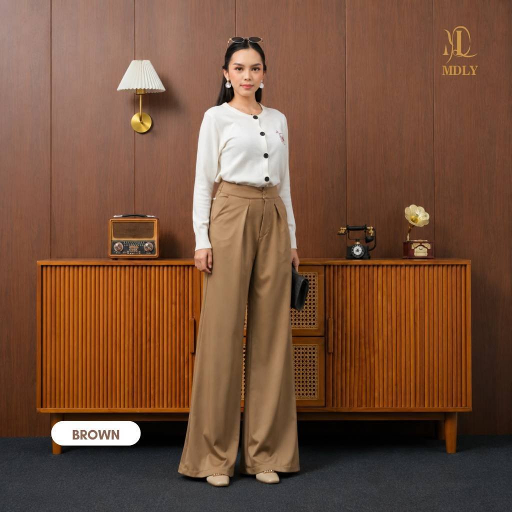 MDLY Terbaru Jia Pants Celana Panjang Wanita bahan Kain Premium Casual Elegan Brown