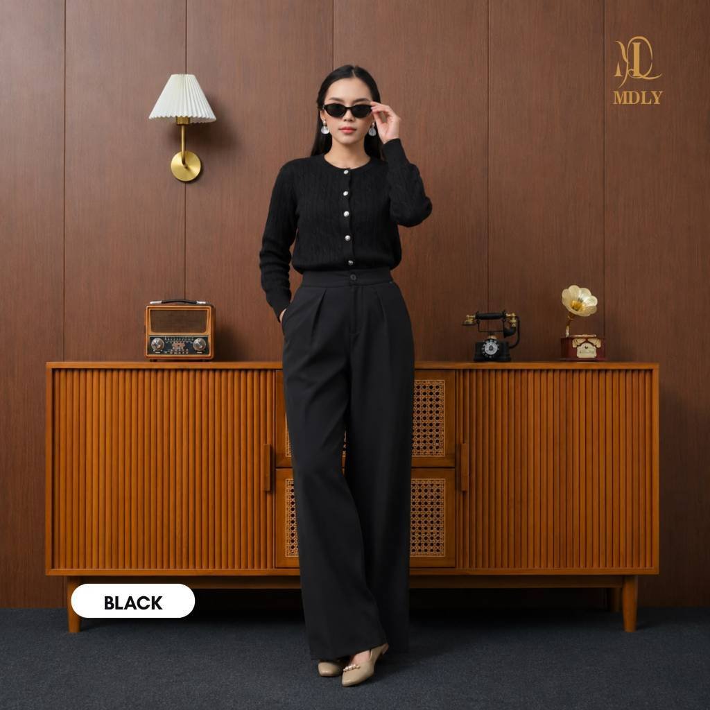 MDLY Terbaru Jia Pants Celana Panjang Wanita bahan Kain Premium Casual Elegan Black