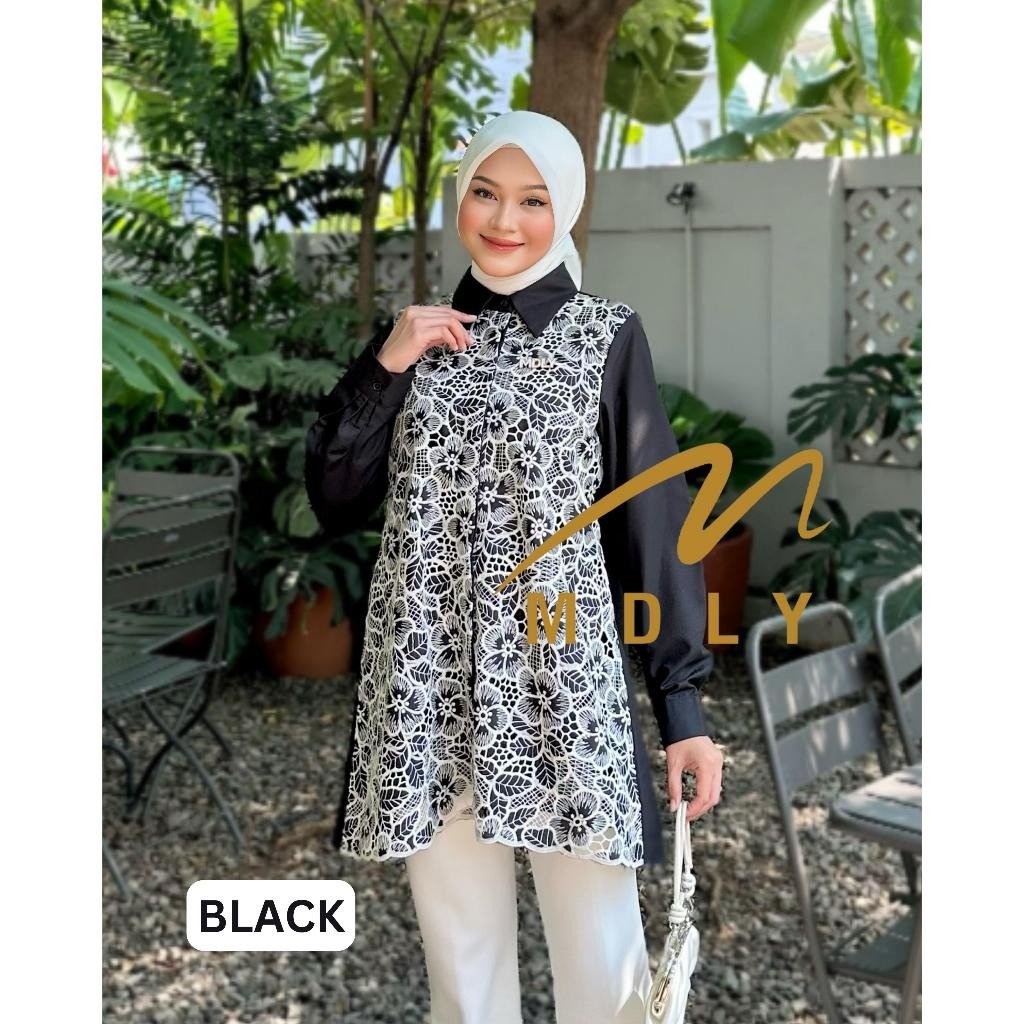 Baery Shirt & Lolly Shirt  by MDLY - Atasan Wanita Kemeja Kerja Murah Terbaru Bahan Katun Premium Motif Shirt Casual Lengan Panjang mdly Terbaru Ori Black