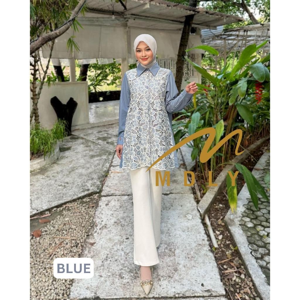 Baery Shirt & Lolly Shirt  by MDLY - Atasan Wanita Kemeja Kerja Murah Terbaru Bahan Katun Premium Motif Shirt Casual Lengan Panjang mdly Terbaru Ori Blue