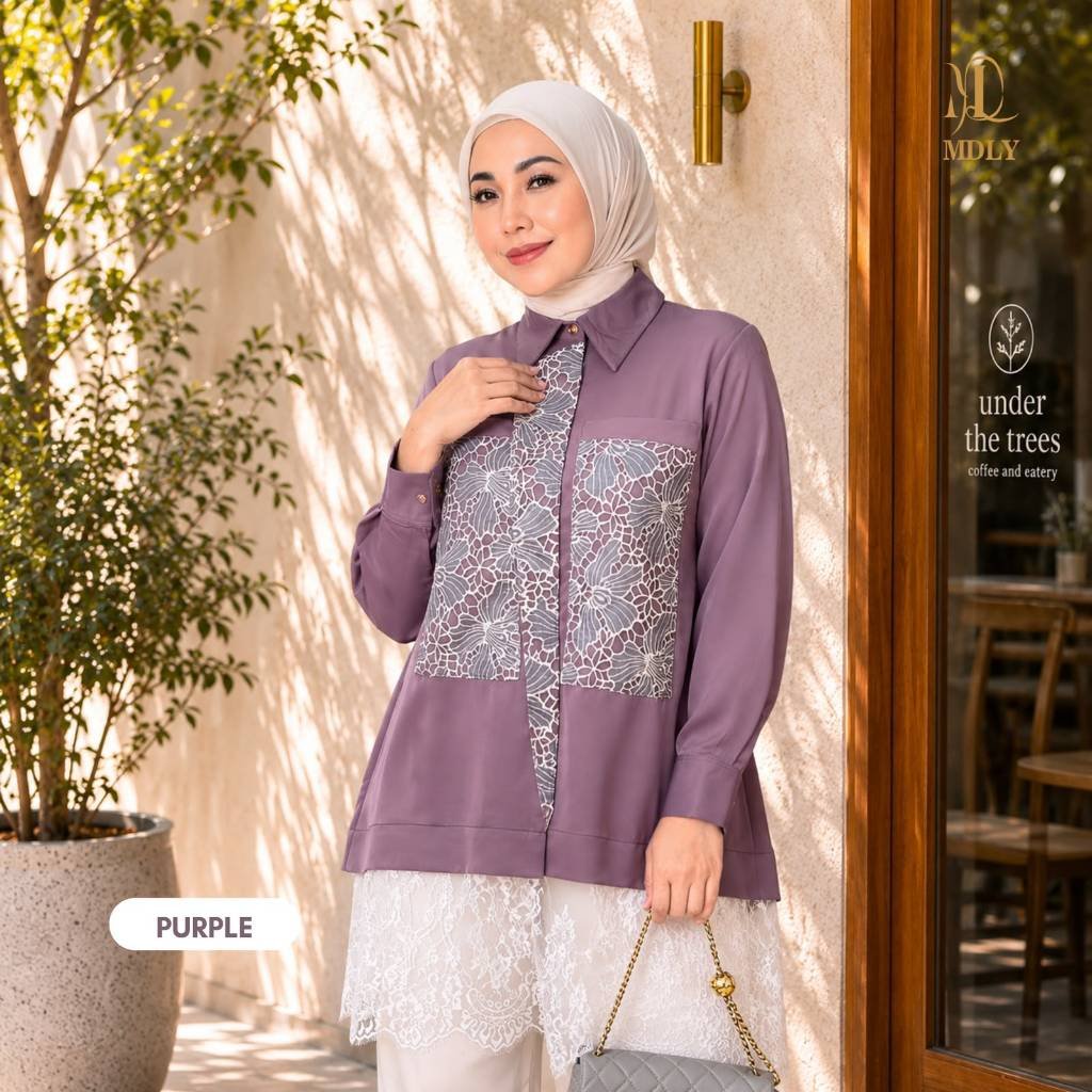 Baery Shirt & Lolly Shirt  by MDLY - Atasan Wanita Kemeja Kerja Murah Terbaru Bahan Katun Premium Motif Shirt Casual Lengan Panjang mdly Terbaru Ori Lolly Purple