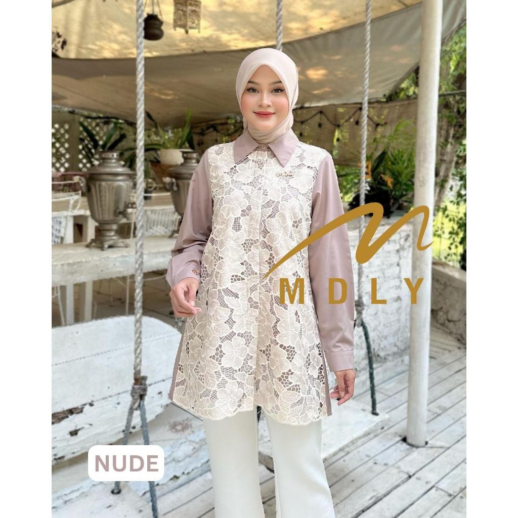 Baery Shirt & Lolly Shirt  by MDLY - Atasan Wanita Kemeja Kerja Murah Terbaru Bahan Katun Premium Motif Shirt Casual Lengan Panjang mdly Terbaru Ori Nude