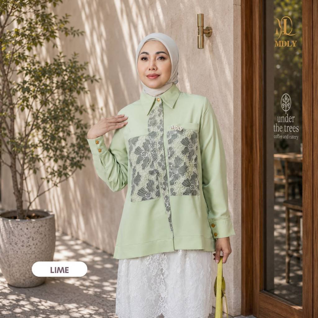 Baery Shirt & Lolly Shirt  by MDLY - Atasan Wanita Kemeja Kerja Murah Terbaru Bahan Katun Premium Motif Shirt Casual Lengan Panjang mdly Terbaru Ori Lolly Lime