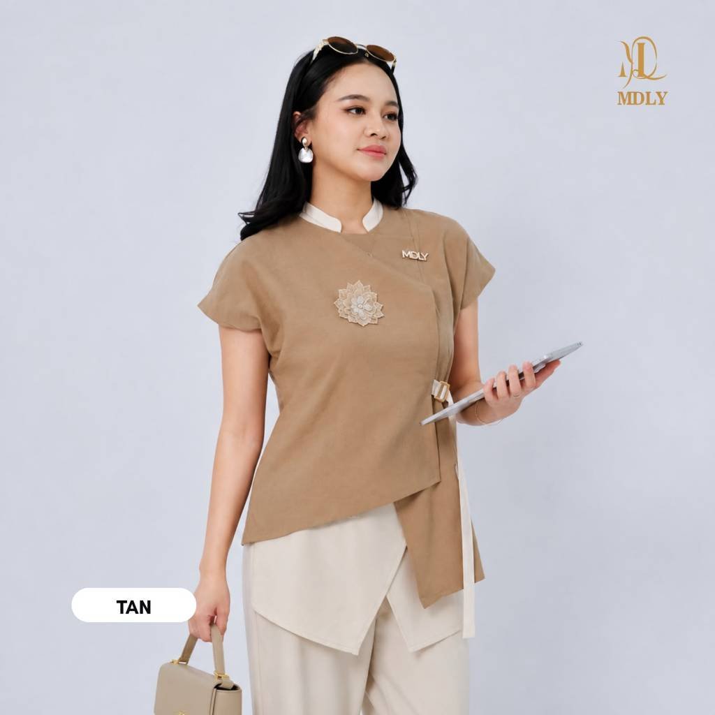 Fleur Vest & Adera Vest By MDLY - Kemeja Kerja Vest Murah Terbaru Bahan Semiwoll with Floral 3D Polos Vest Casual Terbaru Ori Adera Tan
