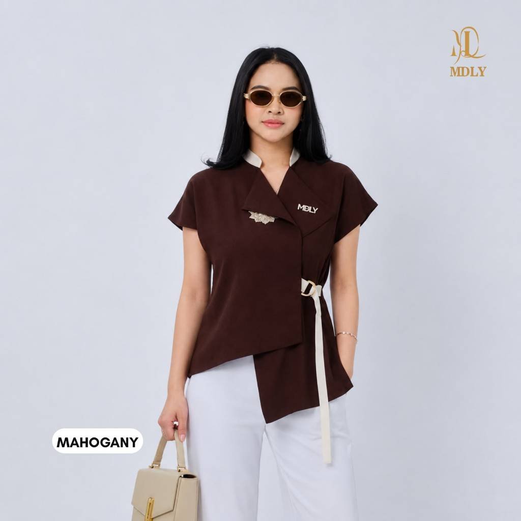 Fleur Vest & Adera Vest By MDLY - Kemeja Kerja Vest Murah Terbaru Bahan Semiwoll with Floral 3D Polos Vest Casual Terbaru Ori Adera Mahogany