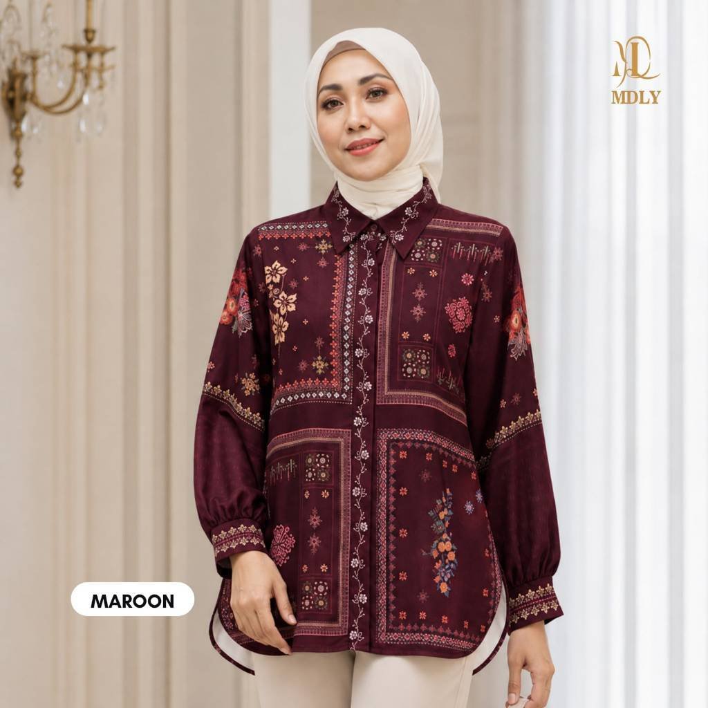 Rosalie shirt  Atasan Wanita Kemeja Kerja Bahan (basic katun, silk, bordir, rayon) Premium Terbaru Shirt Casual Lengan Panjang Maroon