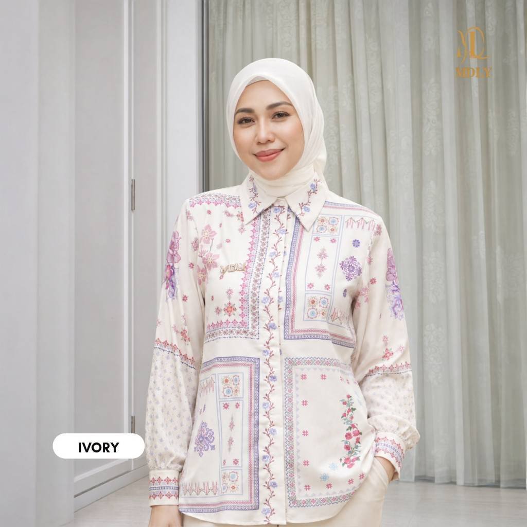Rosalie shirt  Atasan Wanita Kemeja Kerja Bahan (basic katun, silk, bordir, rayon) Premium Terbaru Shirt Casual Lengan Panjang Ivory