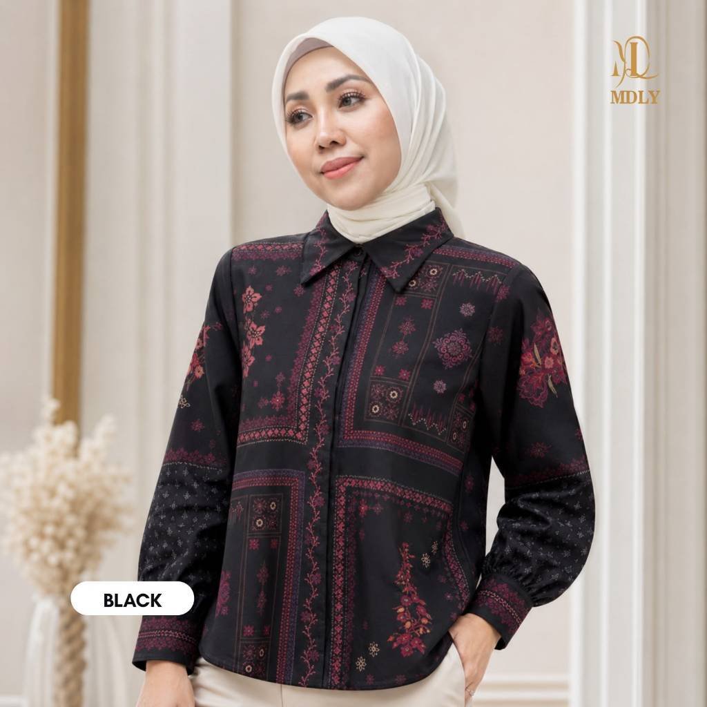 Rosalie shirt  Atasan Wanita Kemeja Kerja Bahan (basic katun, silk, bordir, rayon) Premium Terbaru Shirt Casual Lengan Panjang Black