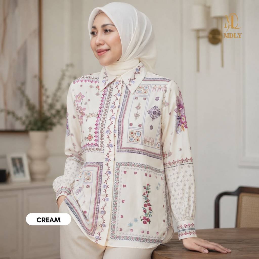 Rosalie shirt  Atasan Wanita Kemeja Kerja Bahan (basic katun, silk, bordir, rayon) Premium Terbaru Shirt Casual Lengan Panjang Cream