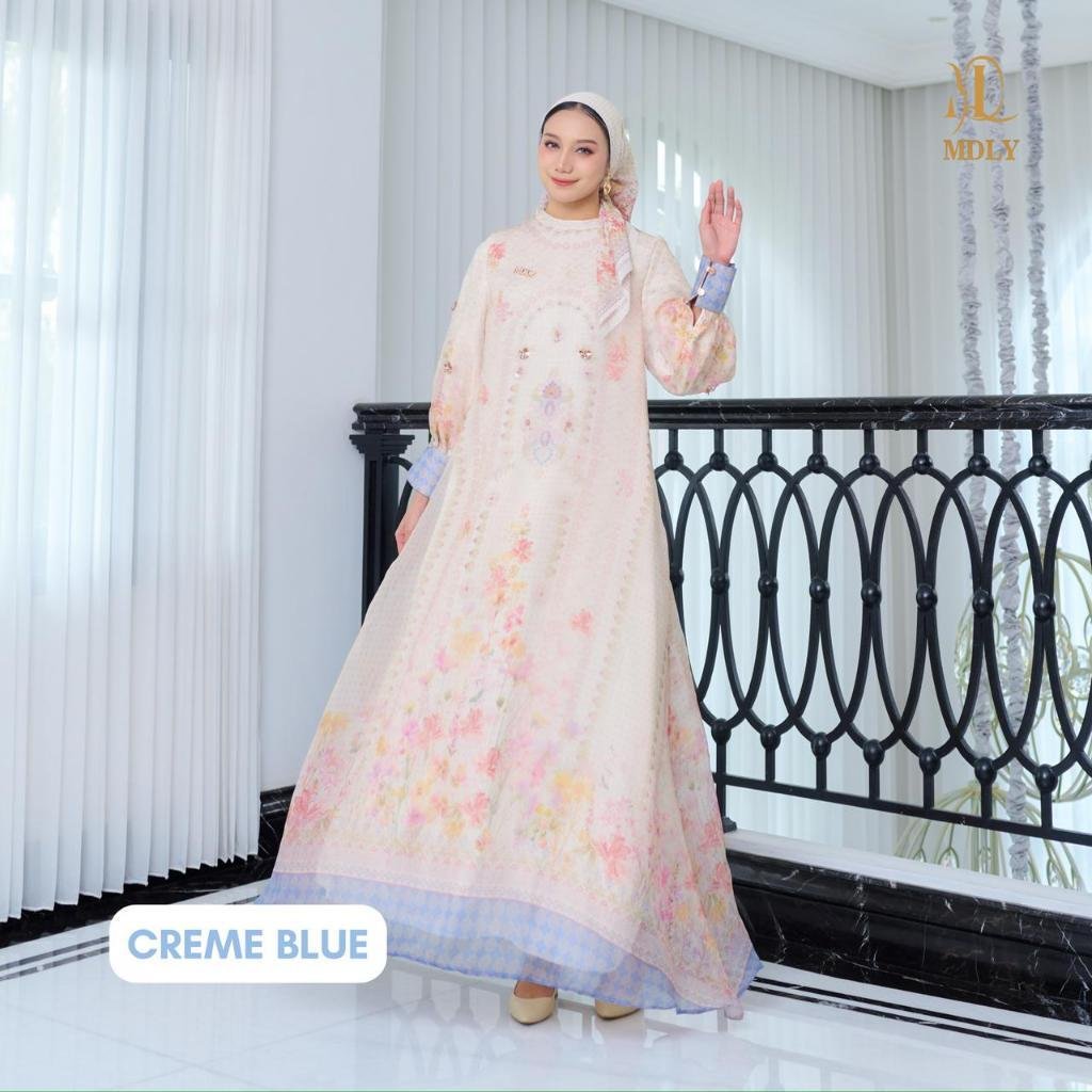 Ruya Dress By MDLY - MDLY Terbaru Baju Lebaran Raya Collection 2026 Sarimbit Series Ori MDLY Creme Blue Org Dres