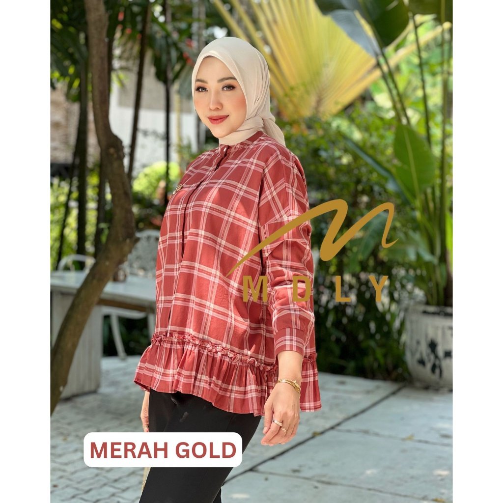 MDLY Original Terbaru Atasan Wanita Khawla Shirt & Elora shirt by Mdly Kotak merah gold