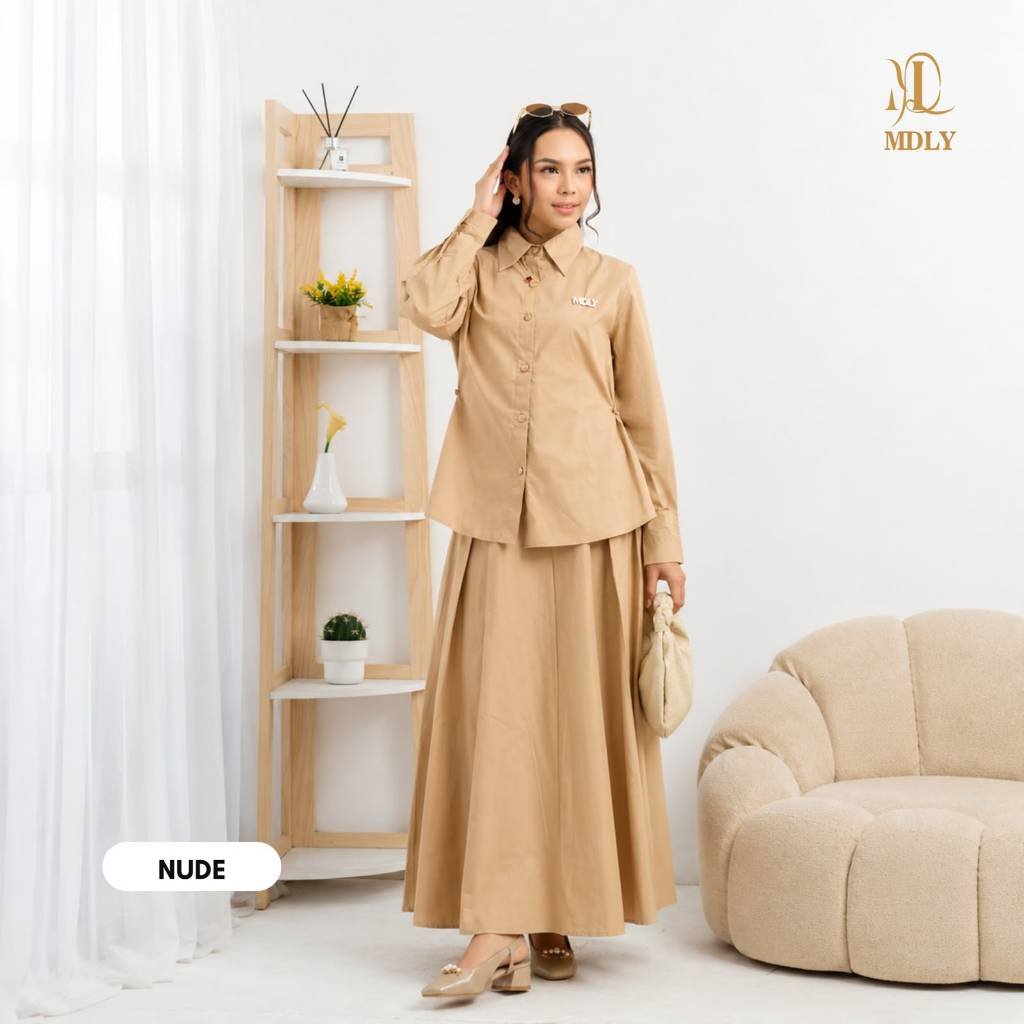Pamela Skirt Set & Meisya Set By MDLY - One Set Wanita Setelan Wanita Murah Terbaru Bahan Katun Premium Polos Setcel Wanita Setelan Rok Wanita Elegan Hijab Friendly mdly Terbaru Ori Meisya Nude