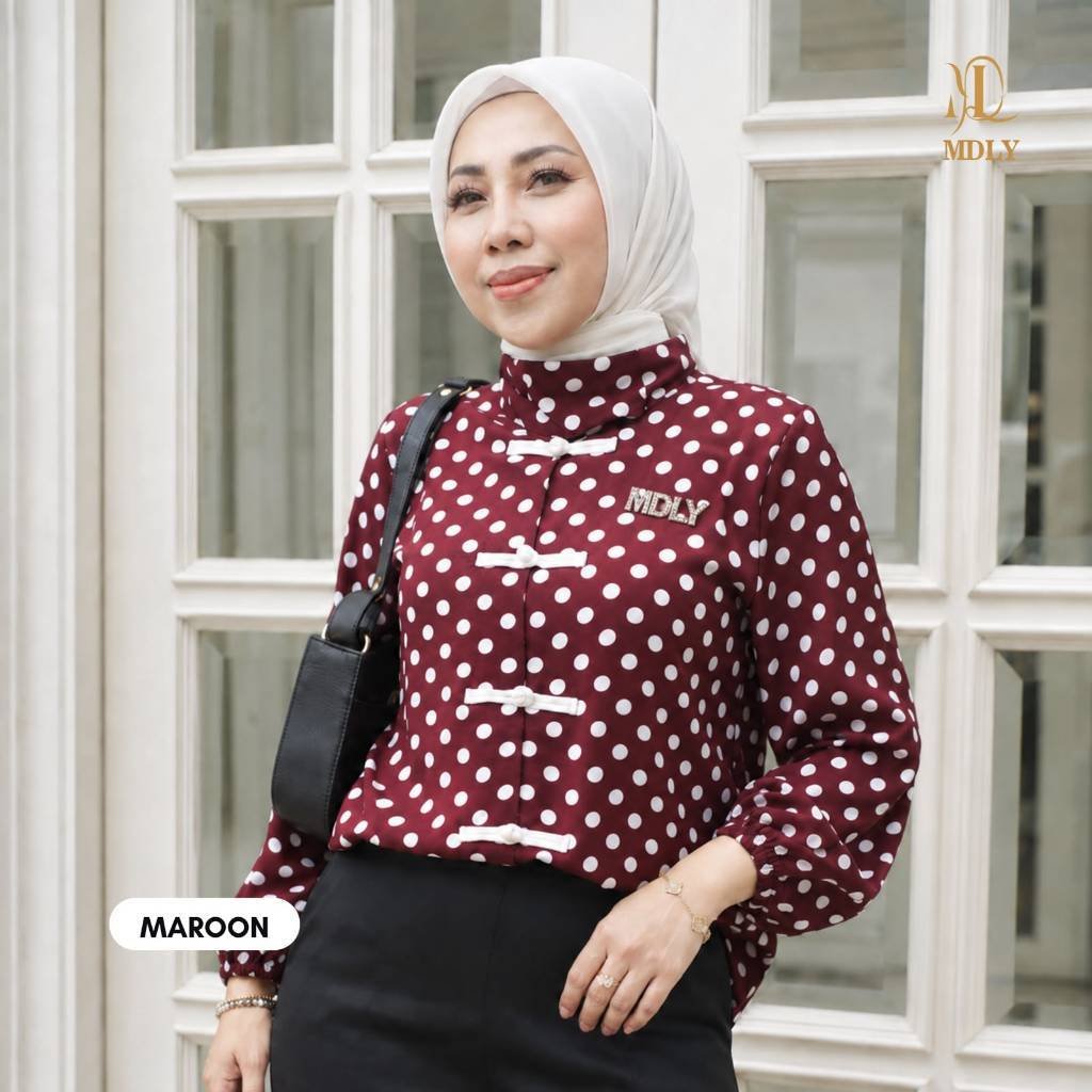 MDLY Terbaru Jade shirt Atasan Wanita Kemeja Kerja Bahan Premium Terbaru  Shirt Casual Lengan Panjang Maroon