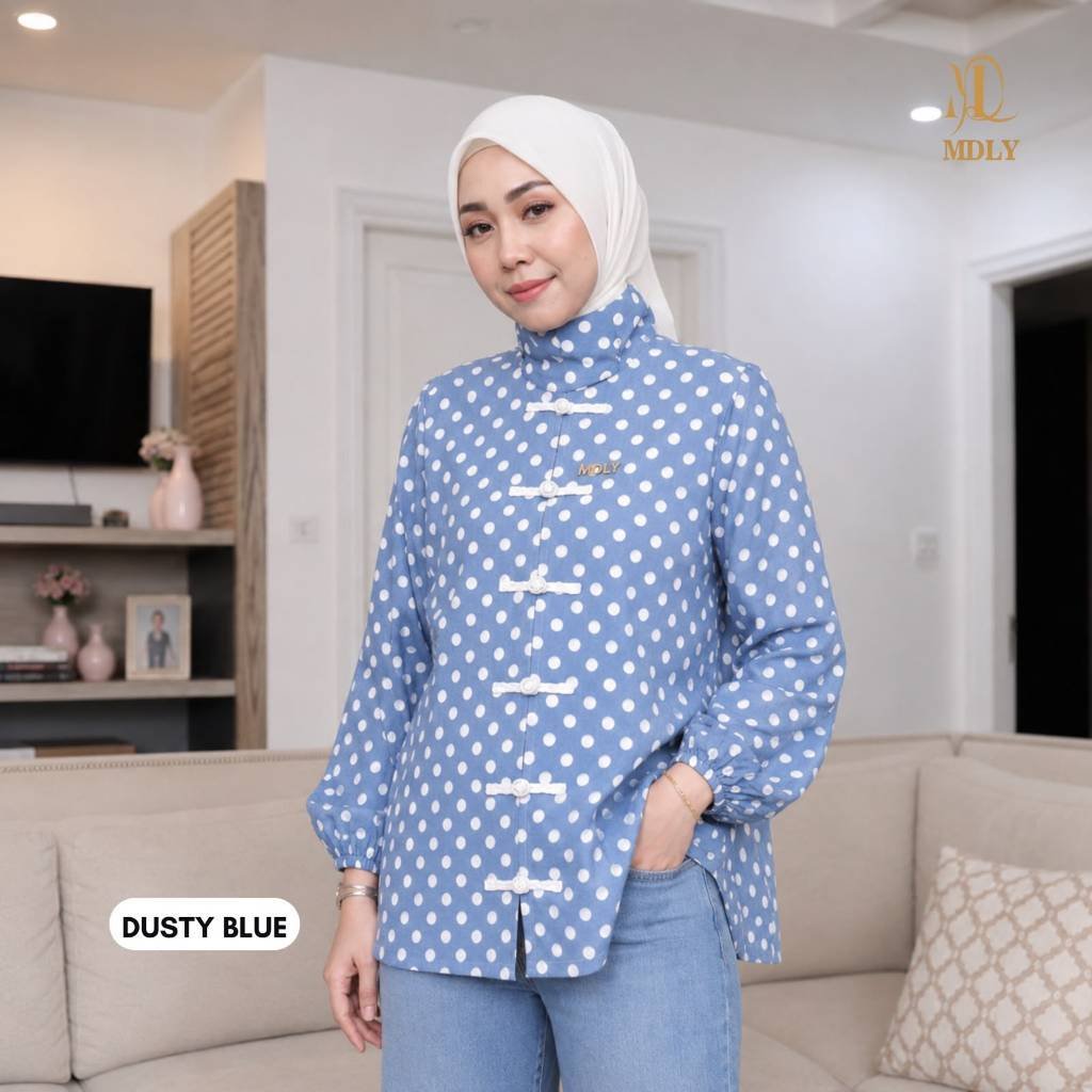 MDLY Terbaru Jade shirt Atasan Wanita Kemeja Kerja Bahan Premium Terbaru  Shirt Casual Lengan Panjang Blue