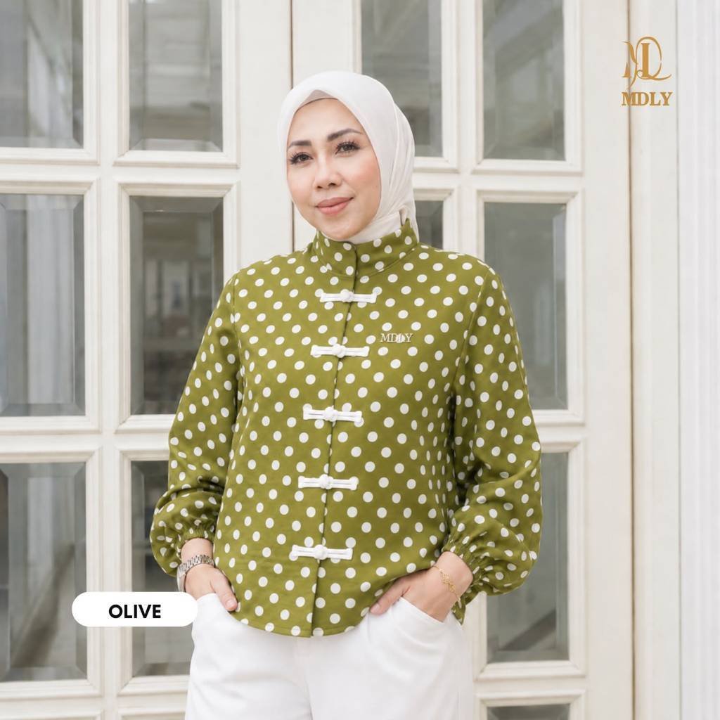 MDLY Terbaru Jade shirt Atasan Wanita Kemeja Kerja Bahan Premium Terbaru  Shirt Casual Lengan Panjang Olive