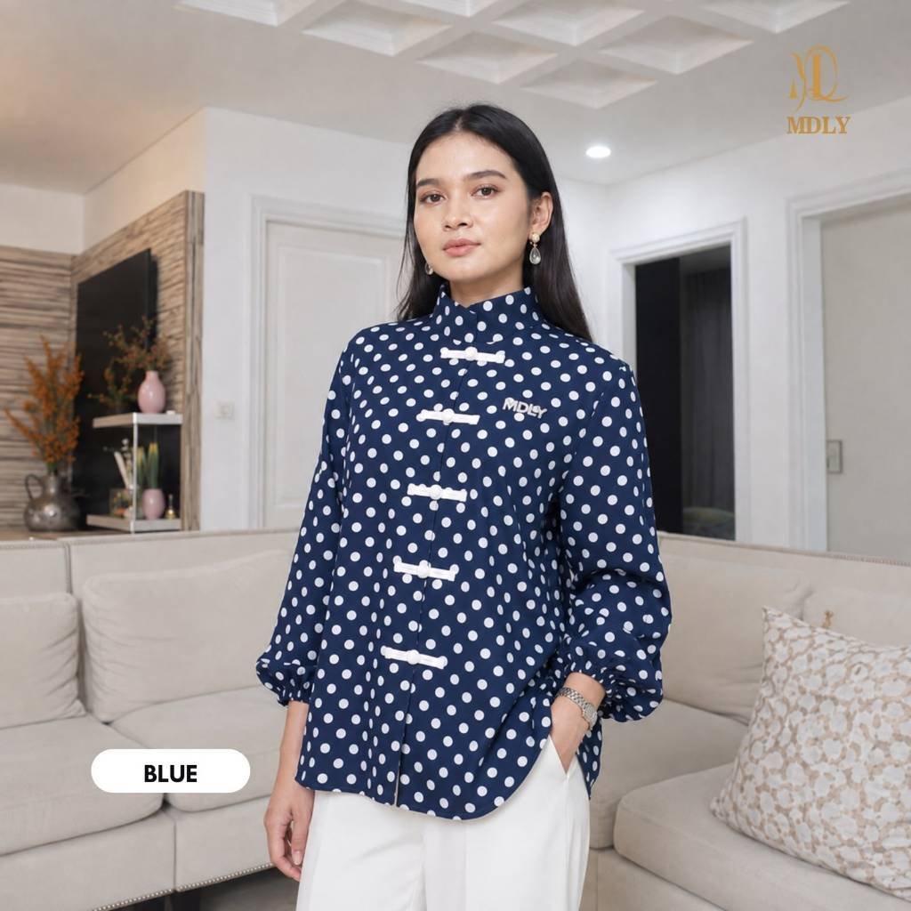 MDLY Terbaru Jade shirt Atasan Wanita Kemeja Kerja Bahan Premium Terbaru  Shirt Casual Lengan Panjang Dk blue