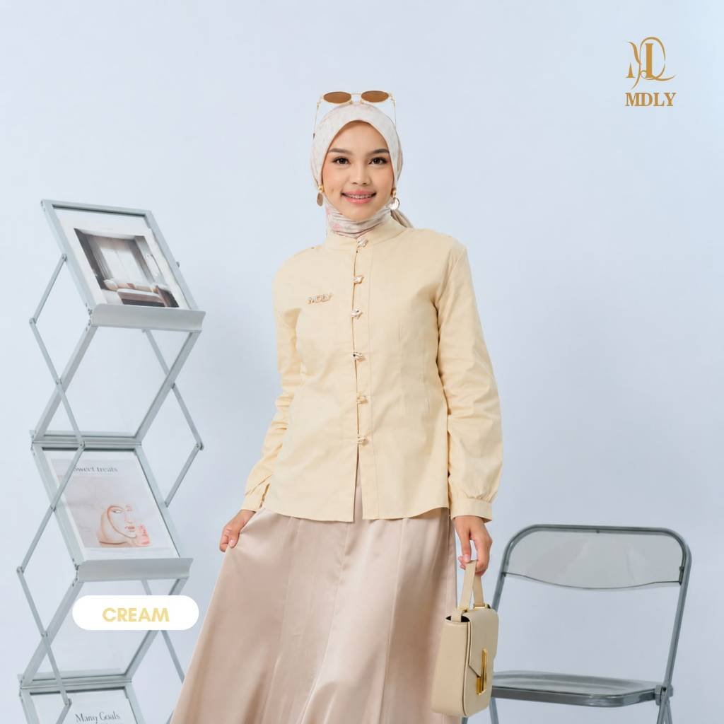 MDLY Terbaru  Kimmy Shirt , Lyra Shirt , Willona Shirt Atasan Wanita Kemeja Kerja Wanita Bahan Premium Lengan Panjang L:yra Cream