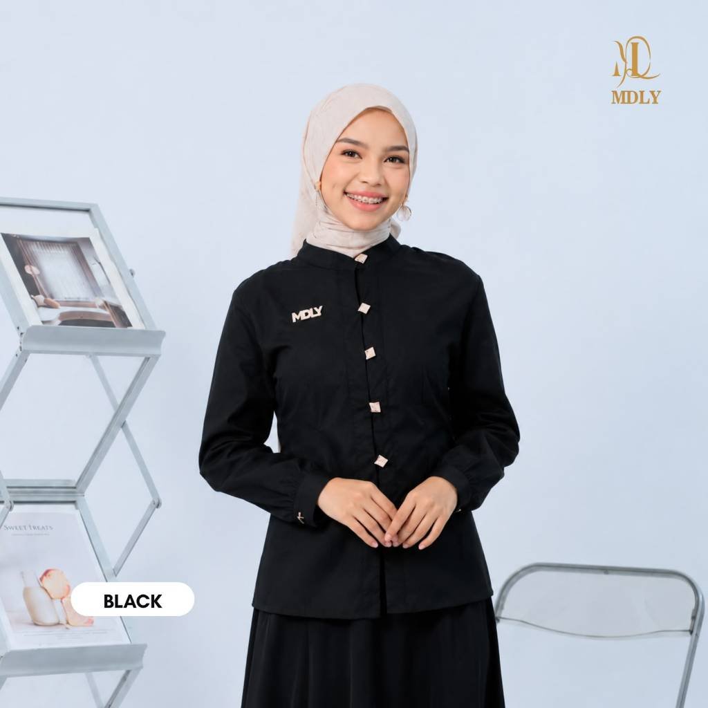 MDLY Terbaru  Kimmy Shirt , Lyra Shirt , Willona Shirt Atasan Wanita Kemeja Kerja Wanita Bahan Premium Lengan Panjang Lyra Black