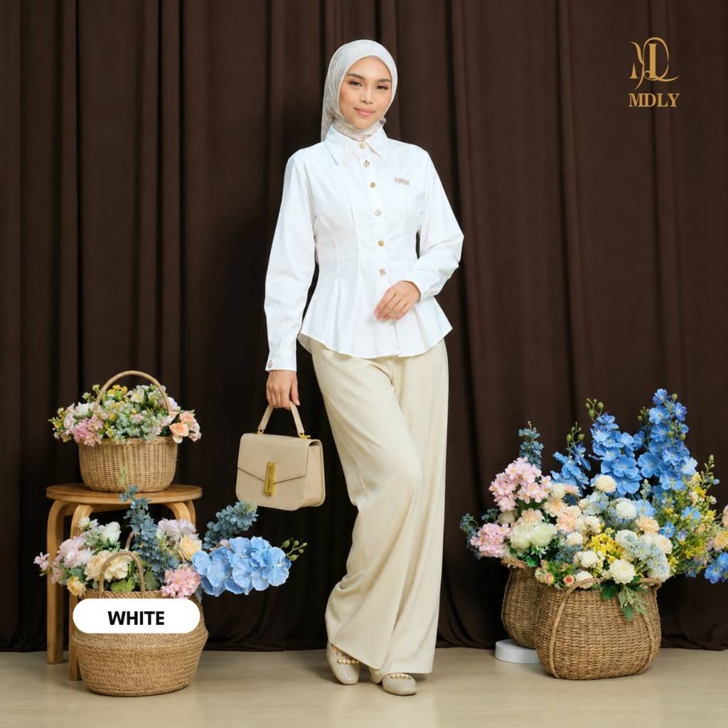 MDLY Terbaru  Kimmy Shirt , Lyra Shirt , Willona Shirt Atasan Wanita Kemeja Kerja Wanita Bahan Premium Lengan Panjang Willona White