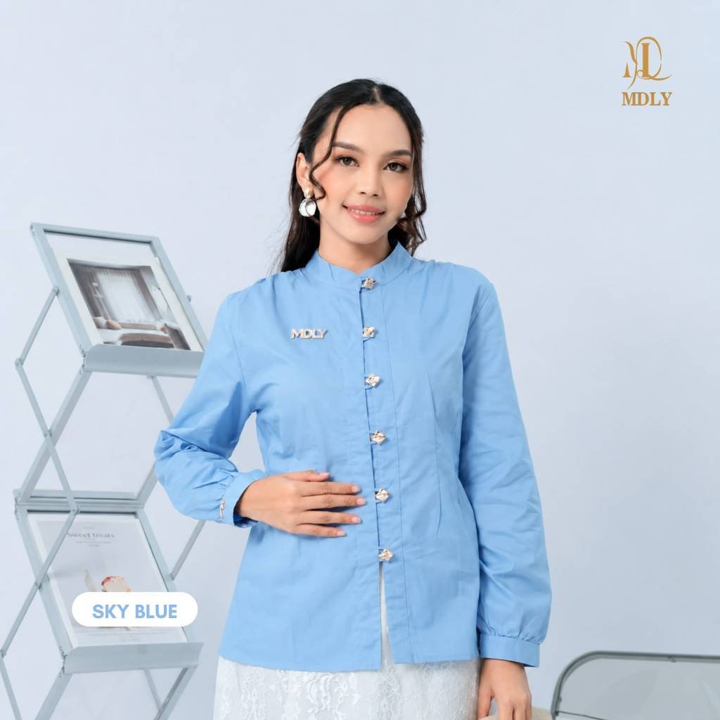 MDLY Terbaru  Kimmy Shirt , Lyra Shirt , Willona Shirt Atasan Wanita Kemeja Kerja Wanita Bahan Premium Lengan Panjang LyraSky Blue