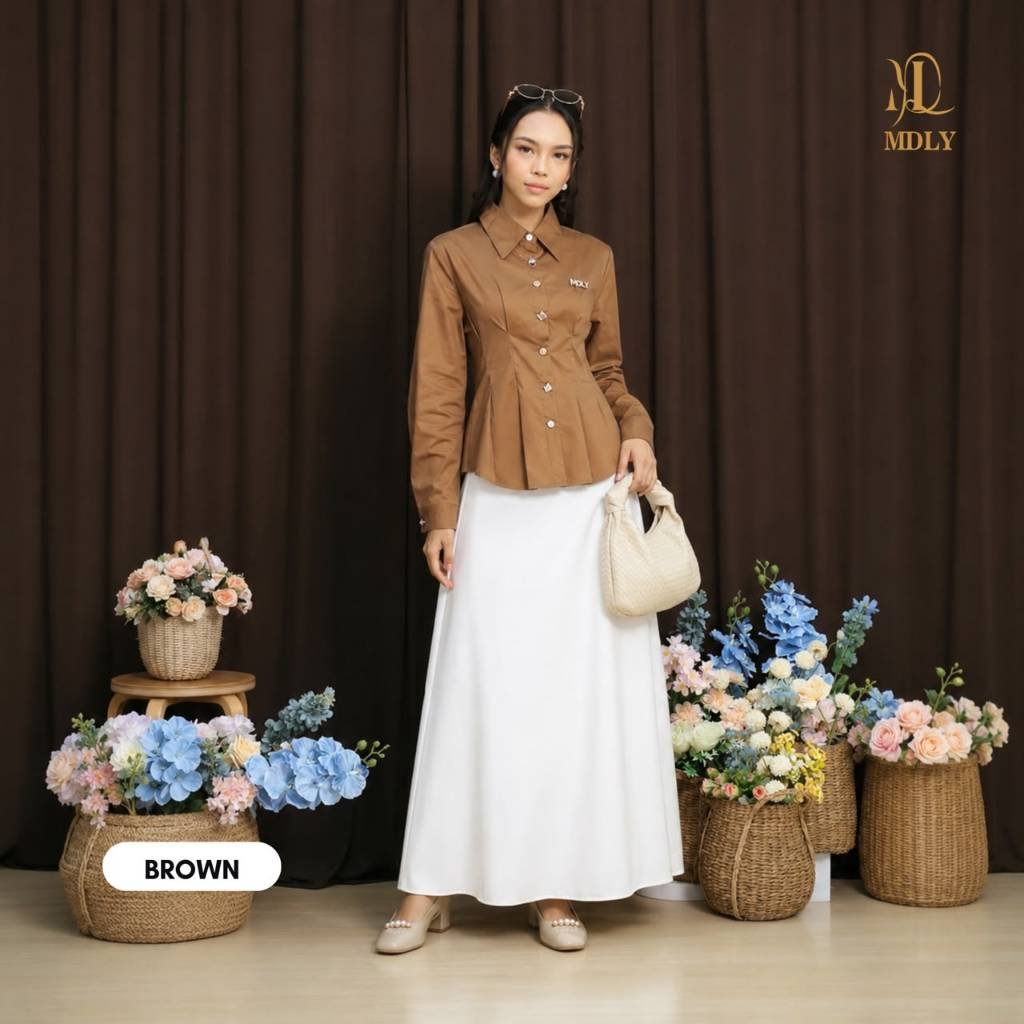 MDLY Terbaru  Kimmy Shirt , Lyra Shirt , Willona Shirt Atasan Wanita Kemeja Kerja Wanita Bahan Premium Lengan Panjang Willona Brown