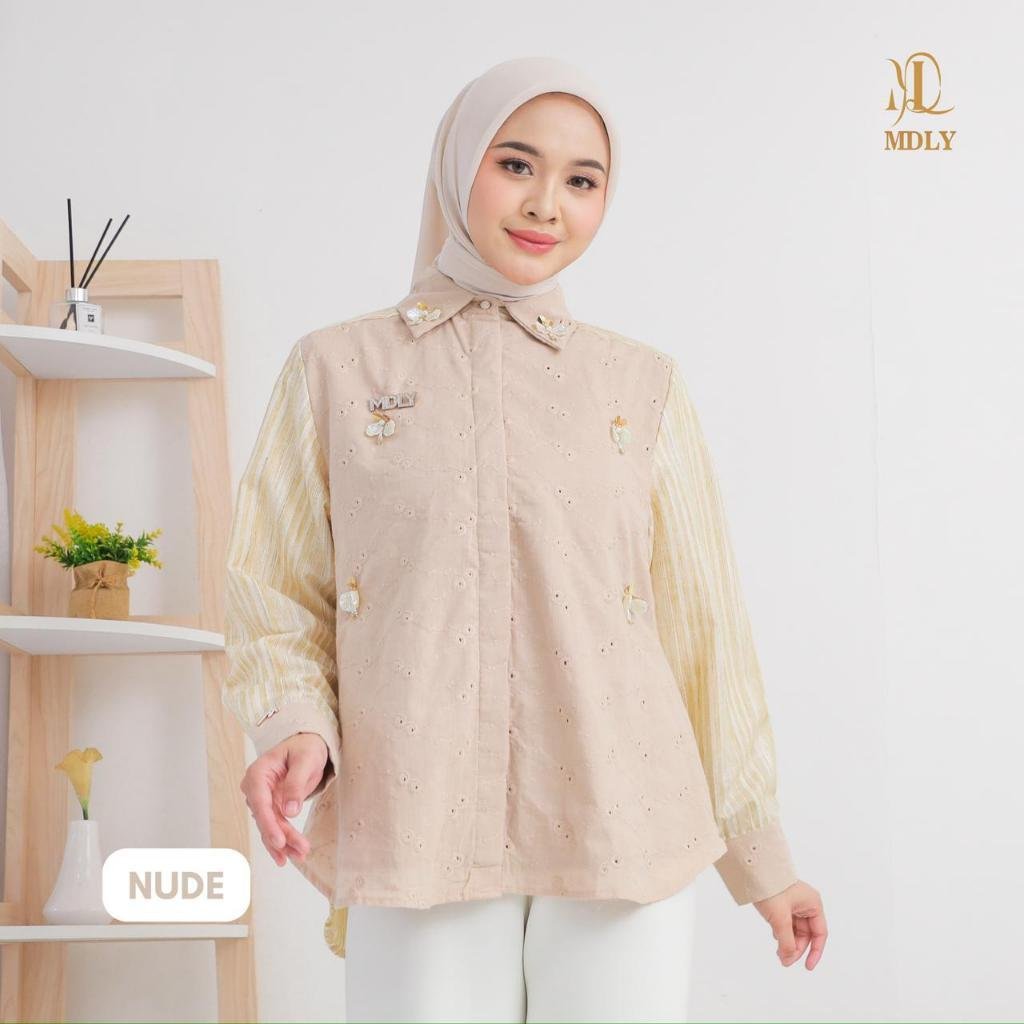 Liana Shirt By MDLY - Atasan Wanita Kemeja Kerja Murah Terbaru Bahan Katun Premium Polos Shirt Casual Lengan Panjang mdly Terbaru Ori Nude